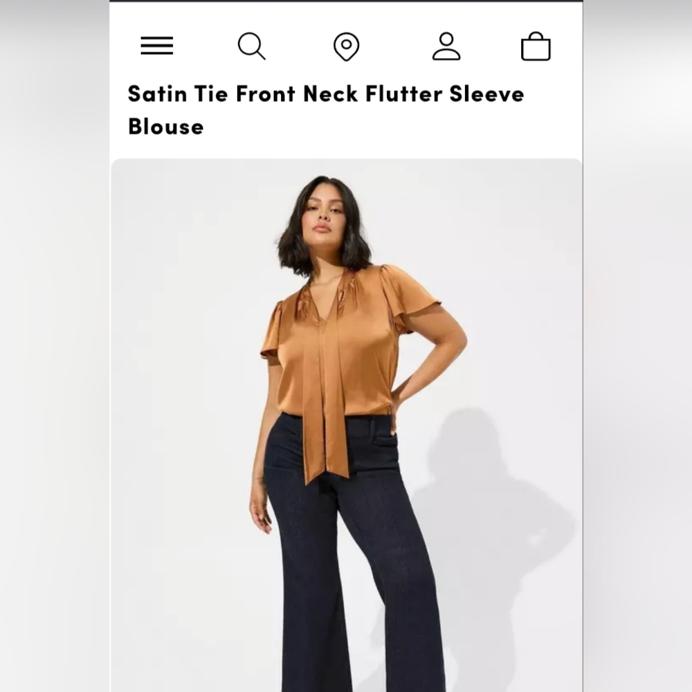 Torrid, Sz1,Satin Tie Front Neck Flutter Sleeve Blouse
